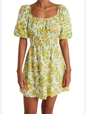 Faithful The Brand Axel Floral Puff Sleeve Linen Mini Dress